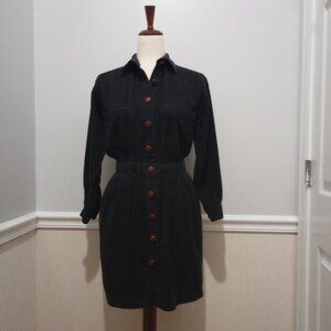 Vintage Black Corduroy Dress with Leather Buttons sz S